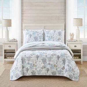 TOMMY BAHAMA BEACH BLISS GREY COASTAL BEDDING SET COVERLET QUEEN
